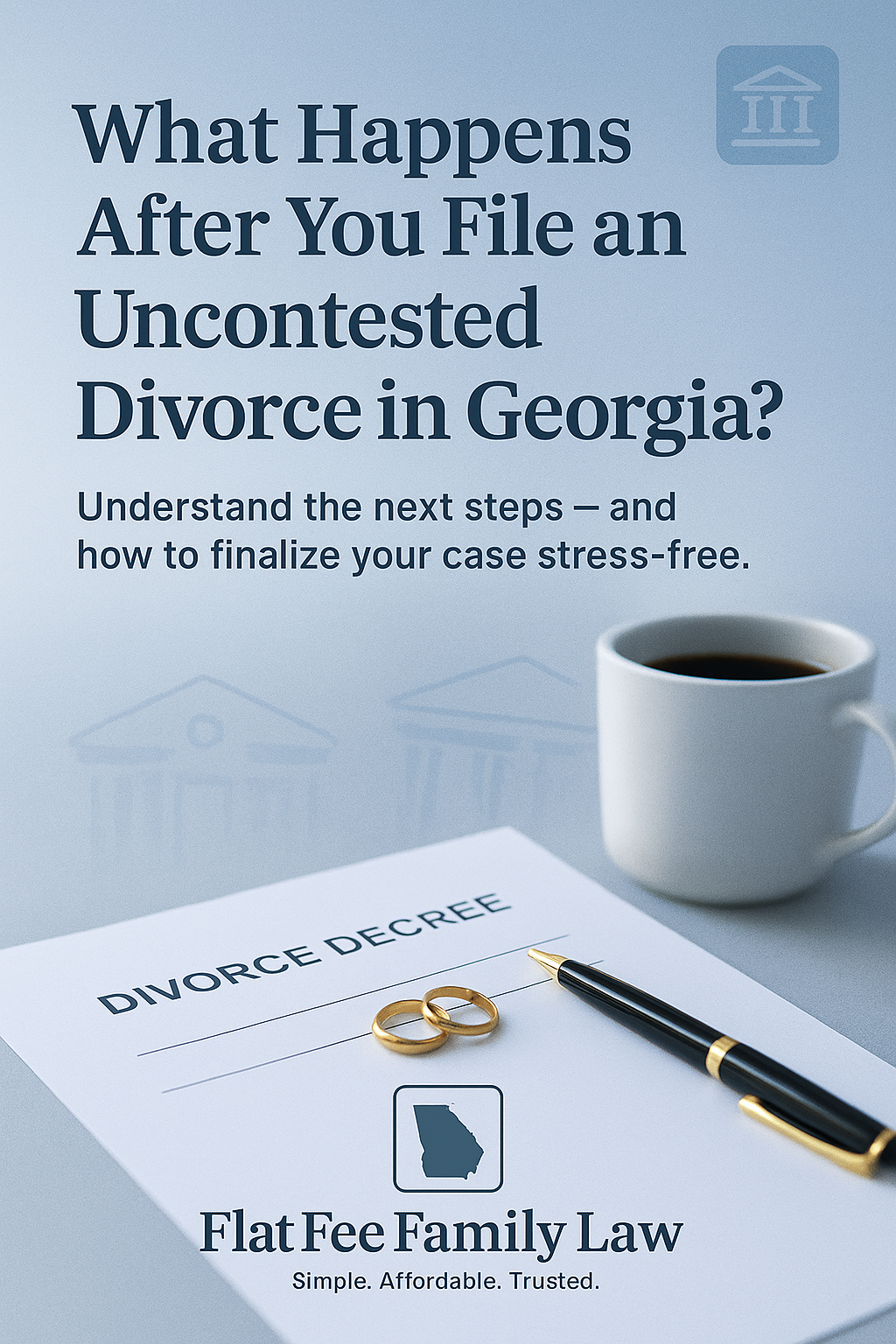 Georgia uncontested divorce paperwork and pen on desk – Flat Fee Family Law