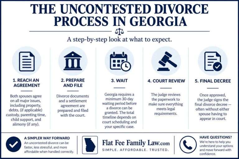 Infographic: The Uncontested Divorce Process in Georgia with five steps (step-by-step guide).