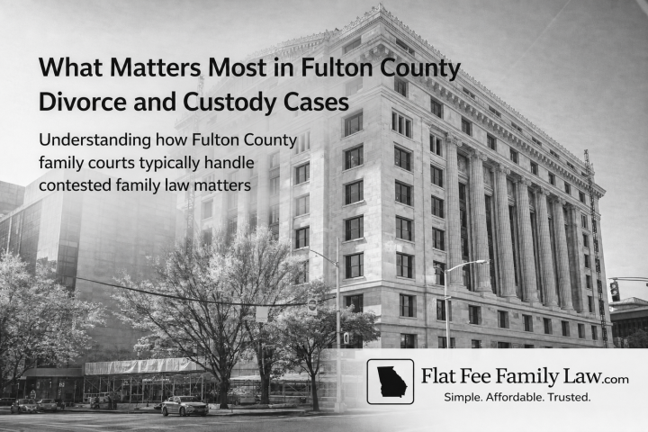 Fulton County Georgia divorce and custody case preparation graphic for family court litigation and hearings.