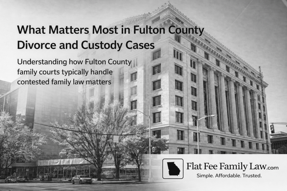 Fulton County Georgia divorce and custody case preparation graphic for family court litigation and hearings.