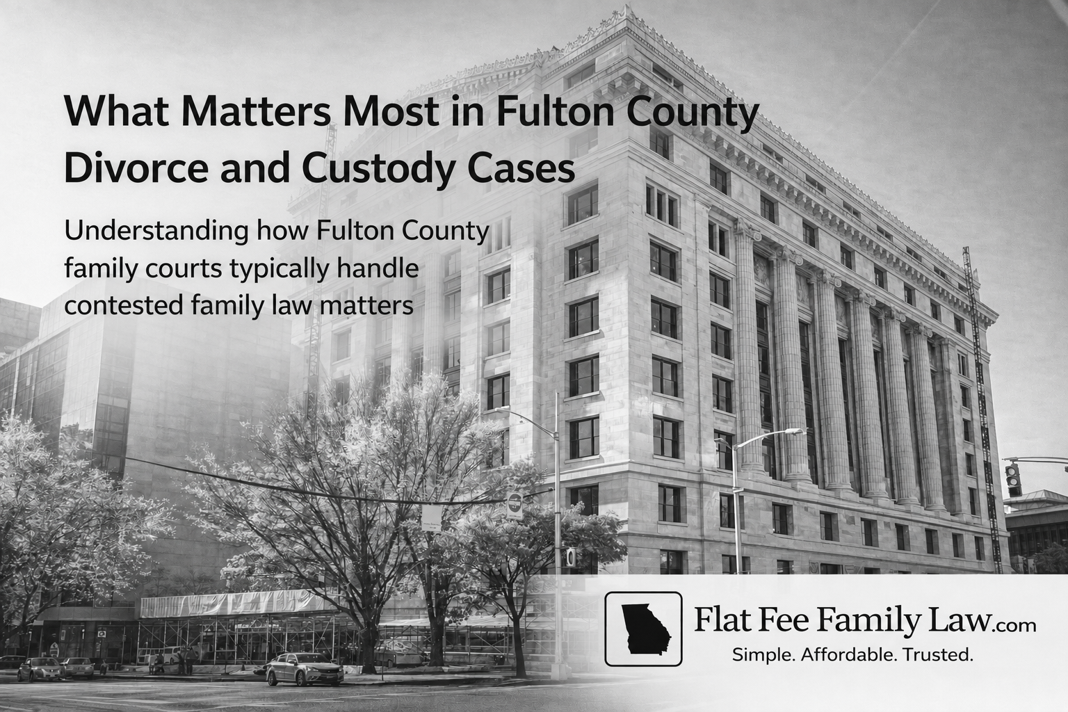 Fulton County Georgia divorce and custody case preparation graphic for family court litigation and hearings.