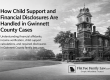 Grey-toned hero image of a courthouse with the title 'How Child Support and Financial Disclosures Are Handled in Gwinnett County Cases' and the Flat Fee Family Law logo in the bottom right.