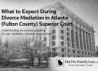 Banner image: courthouse backdrop with bold title about divorce mediation in Atlanta (Fulton County Superior Court) and Flat Fee Family Law branding.