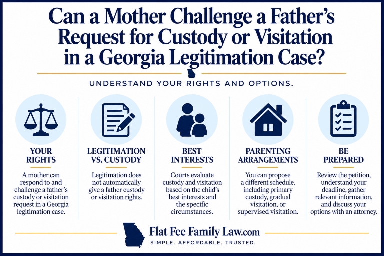 Mother's rights when challenging a father's request for custody or visitation in a Georgia legitimation case.