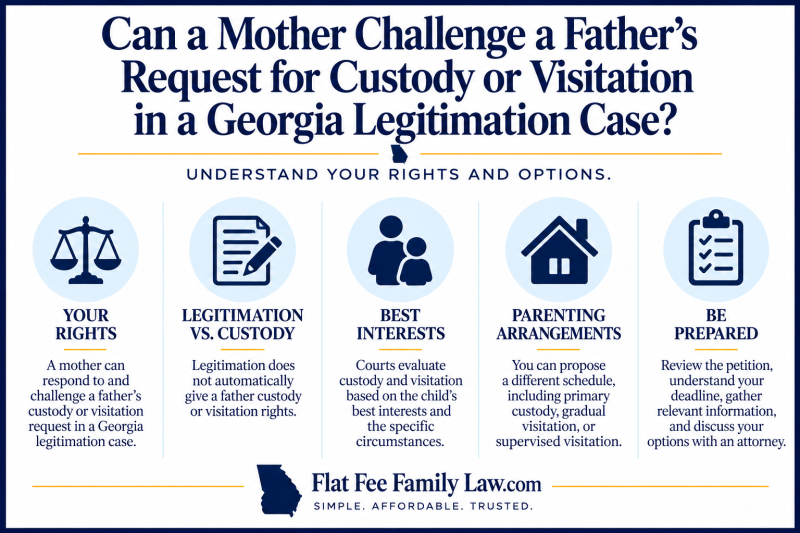 Mother's rights when challenging a father's request for custody or visitation in a Georgia legitimation case.