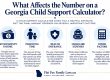 Georgia child support calculator infographic with five factors displayed as icons and labels.