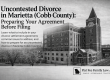 Uncontested Divorce in Marietta (Cobb County): Preparing Your Agreement Before Filing — Flat Fee Family Law graphic with a courthouse and clock tower.